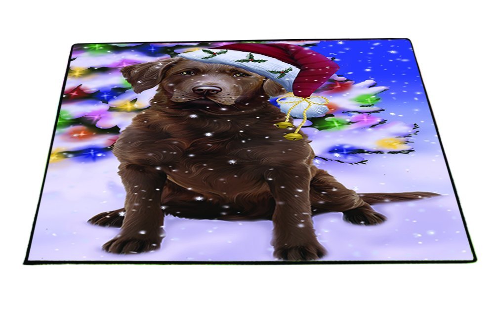 Winterland Wonderland Chesapeake Bay Retriever Dog In Christmas Holiday Scenic Background Indoor/Outdoor Floormat