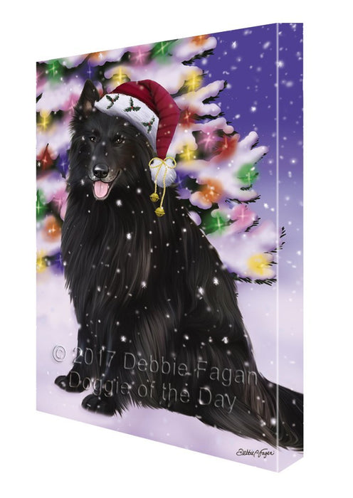 Winterland Wonderland Belgian Shepherds Adult Dog In Christmas Holiday Scenic Background Painting Printed on Canvas Wall Art