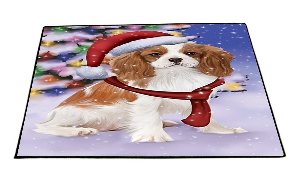 Winterland Wonderland Cavalier King Charles Spaniel Puppy Dog In Christmas Holiday Scenic Background Indoor/Outdoor Floormat