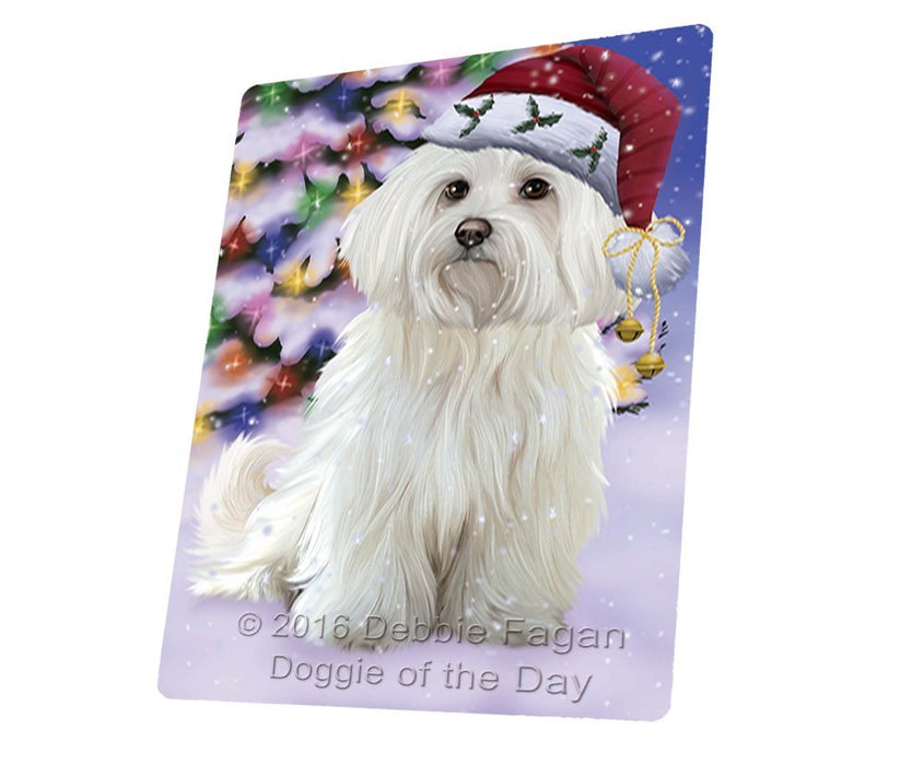 Winterland Wonderland Maltese Dog In Christmas Holiday Scenic Background Tempered Cutting Board