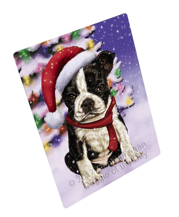 Winterland Wonderland Boston Terrier Dog In Christmas Holiday Scenic Background Tempered Cutting Board