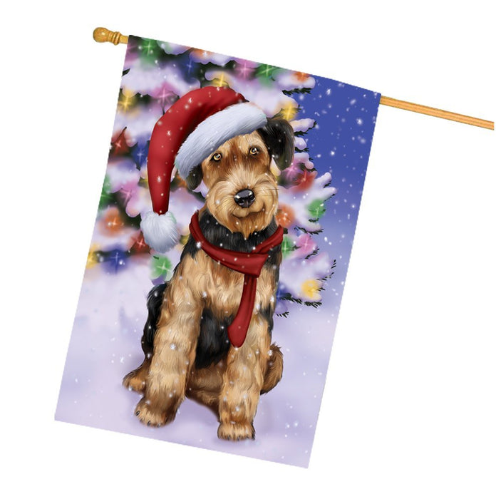 Winterland Wonderland Airedales Dog In Christmas Holiday Scenic Background House Flag