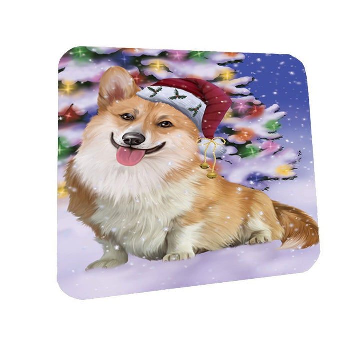 Winterland Wonderland Corgis Dog In Christmas Holiday Scenic Background Coasters Set of 4