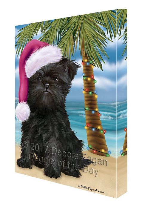 Summertime Happy Holidays Christmas Affenpinscher Dog on Tropical Island Beach Canvas Wall Art