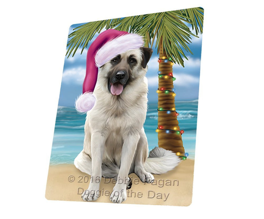 Summertime Happy Holidays Christmas Anatolian Shepherds Dog on Tropical Island Beach Tempered Cutting Board
