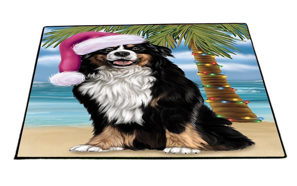 Summertime Happy Holidays Christmas Bernese Dog on Tropical Island Beach Indoor/Outdoor Floormat