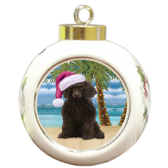 Summertime Poodle Dog on Beach Christmas Round Ball Ornament POR1208