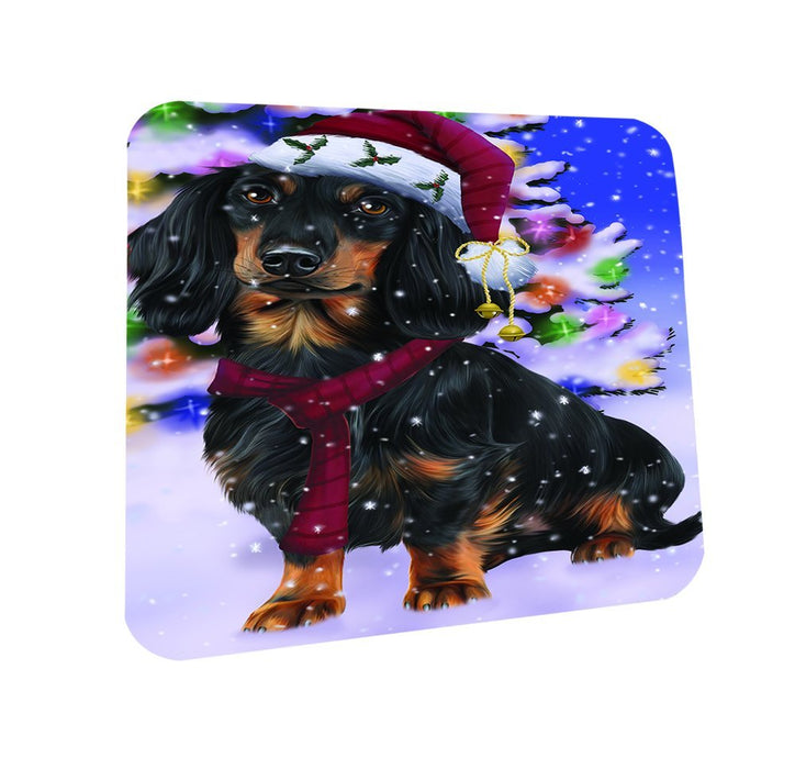 Winterland Wonderland Dachshunds Dog In Christmas Holiday Scenic Background Coasters Set of 4