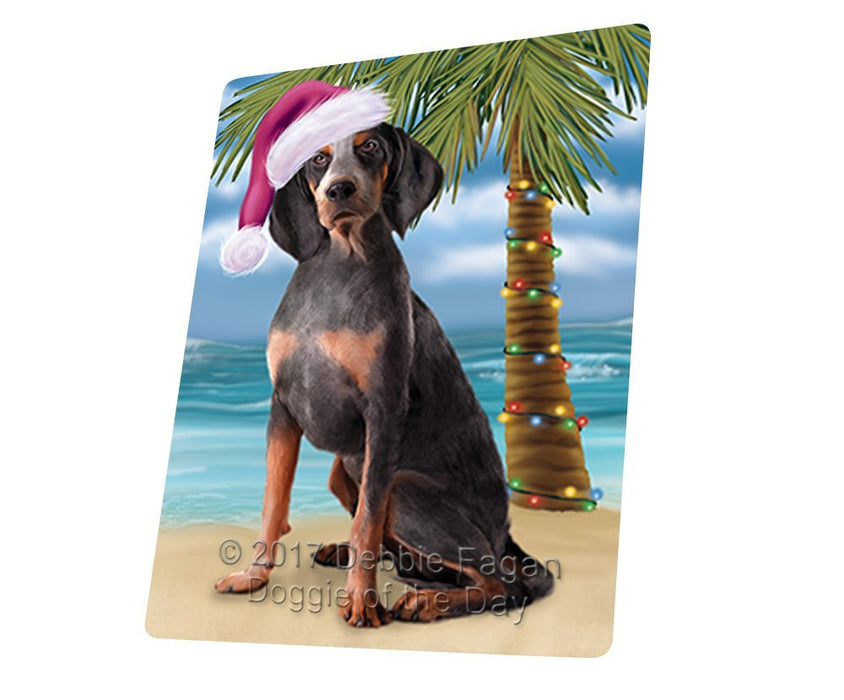 Summertime Happy Holidays Christmas American English Coonhound Dog on Tropical Island Beach Large Refrigerator / Dishwasher Magnet D153