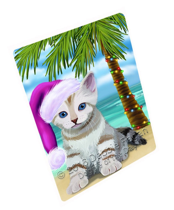 Summertime Happy Holidays Christmas Bengal Cat on Tropical Island Beach Tempered Cutting Board (Small)
