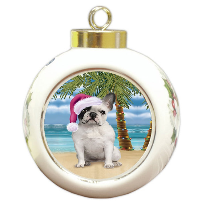 Summertime French Bulldog on Beach Christmas Round Ball Ornament POR1125