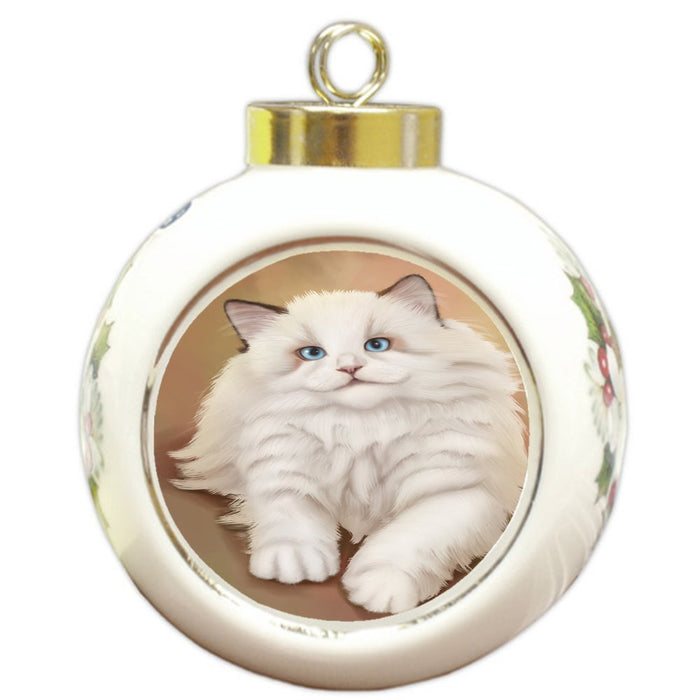 White Ragdoll Cat Round Ceramic Ball Christmas Ornament