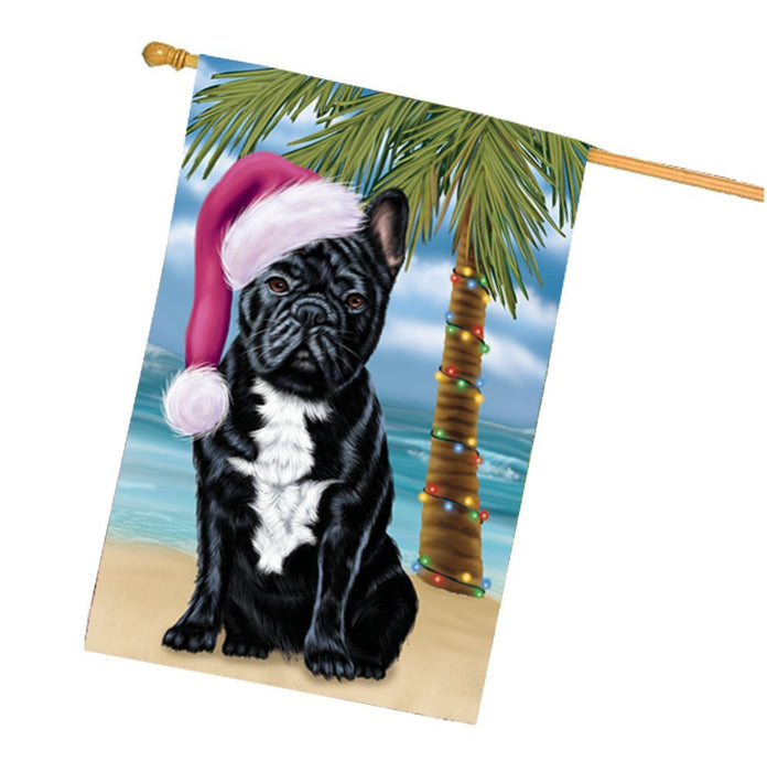 Summertime Happy Holidays Christmas French Bulldogs Dog on Tropical Island Beach House Flag