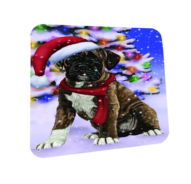 Winterland Wonderland Boxers Dog In Christmas Holiday Scenic Background Coasters Set of 4