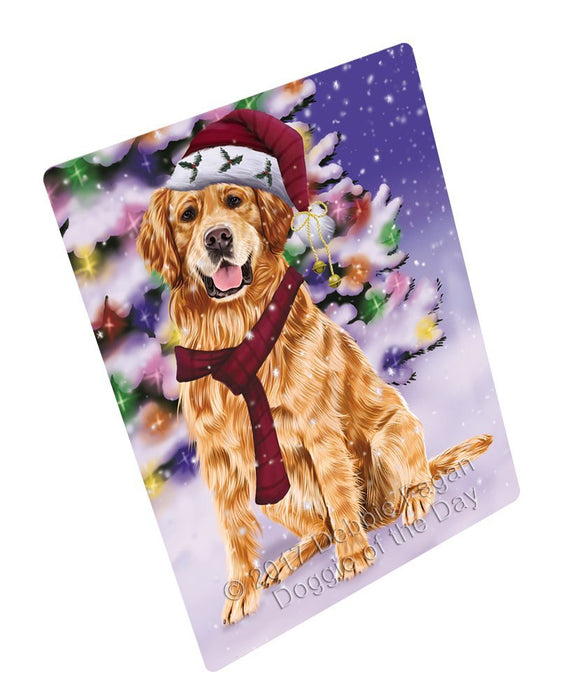 Winterland Wonderland Golden Retrievers Adult Dog In Christmas Holiday Scenic Background Tempered Cutting Board