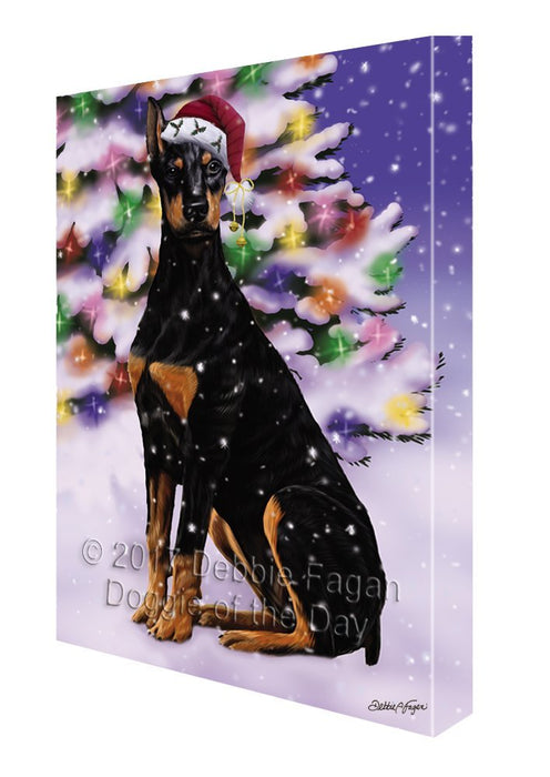 Winterland Wonderland Doberman Pinschers Adult Dog In Christmas Holiday Scenic Background Painting Printed on Canvas Wall Art