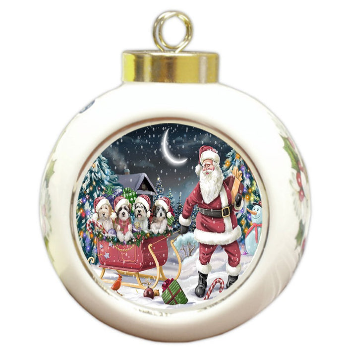 Santa Sled Dogs Tibetan Terrier Christmas Round Ball Ornament POR992