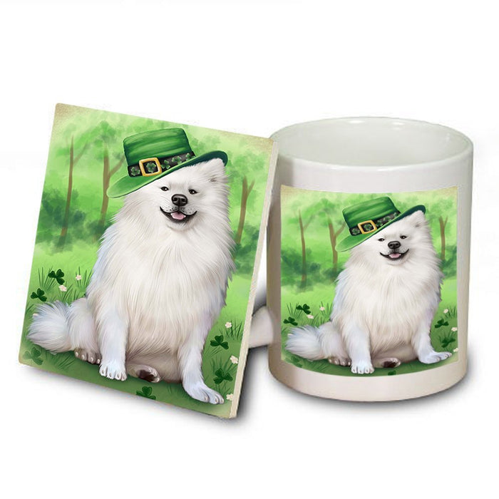St. Patricks Day Irish Portrait American Eskimo Dog Mug and Coaster Set MUC48442