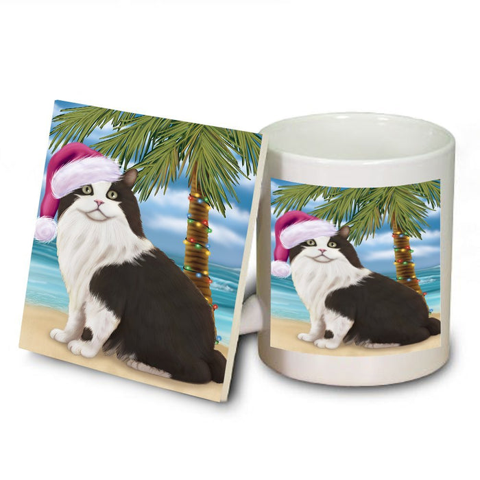 Summertime Cymric Cat on Beach Christmas Mug and Coaster Set MUC0607