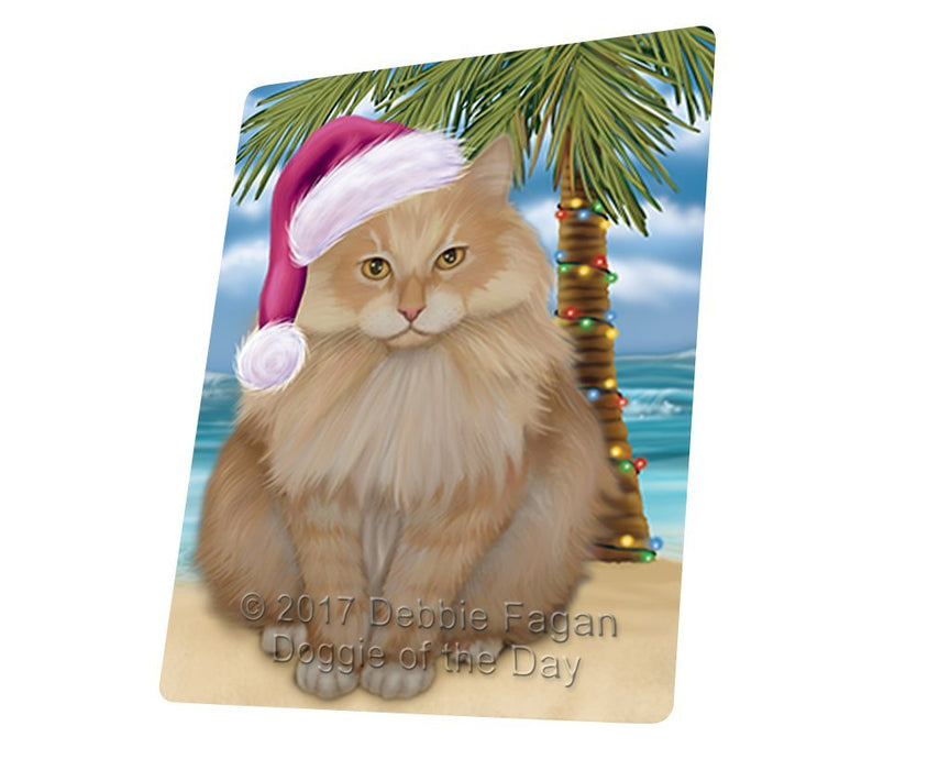 Summertime Happy Holidays Christmas Siberian Cat on Tropical Island Beach Tempered Cutting Board D140