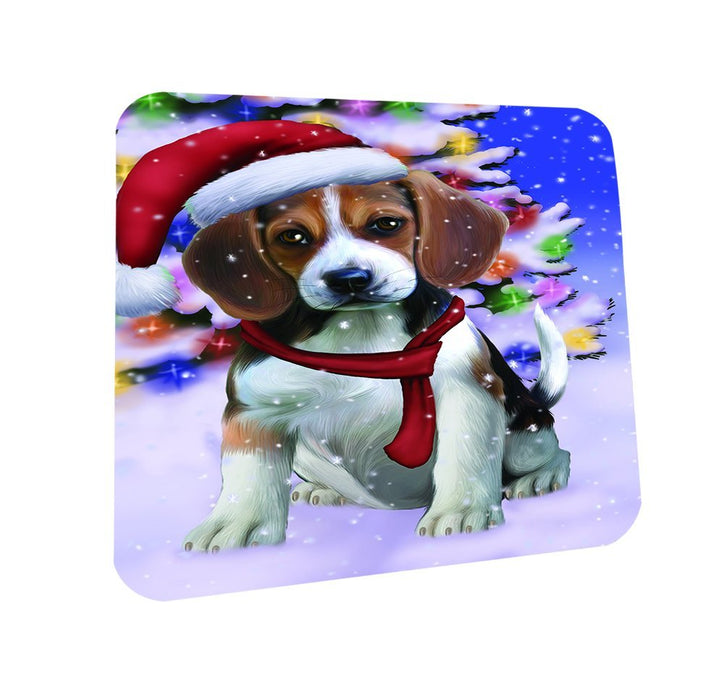 Winterland Wonderland Beagles Dog In Christmas Holiday Scenic Background Coasters Set of 4
