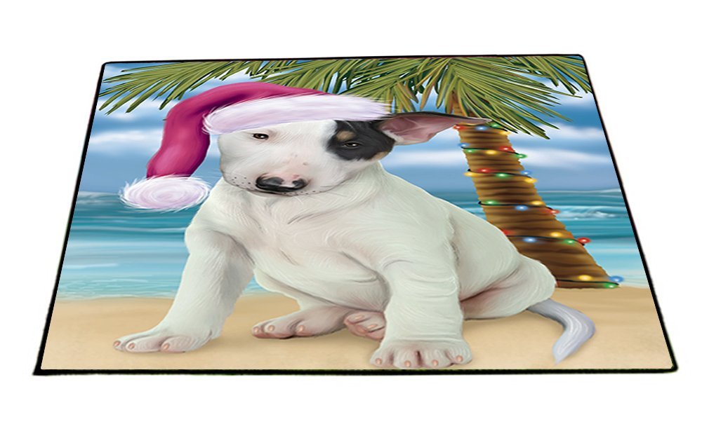 Summertime Happy Holidays Christmas Bull Terrier Dog on Tropical Island Beach Indoor/Outdoor Floormat