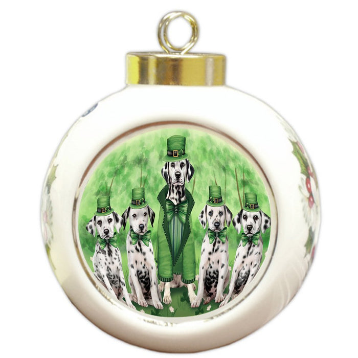 St. Patricks Day Irish Family Portrait Dalmatians Dog Round Ball Christmas Ornament RBPOR48793