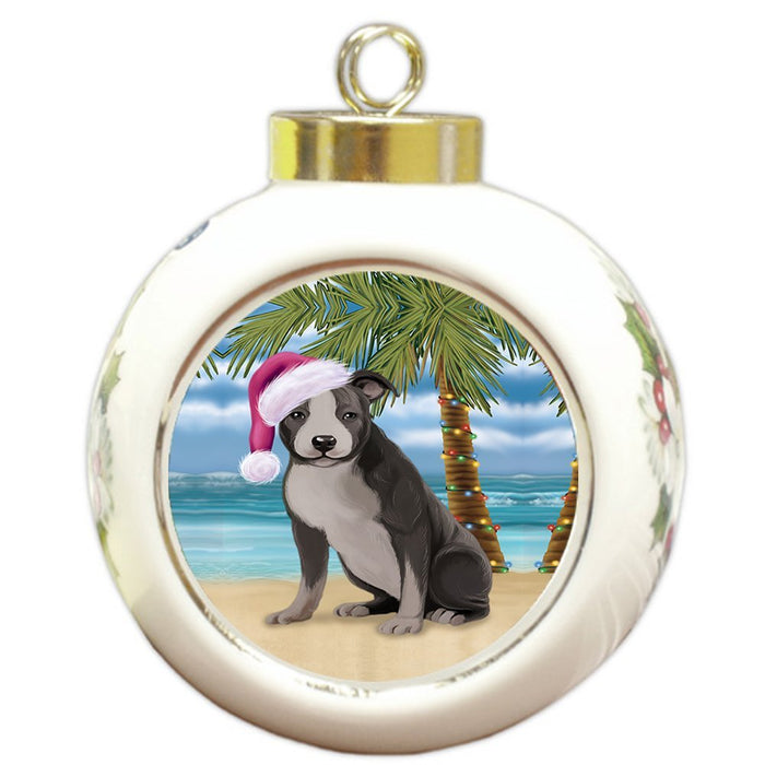 Summertime American Staffordshire Dog on Beach Christmas Round Ball Ornament POR1048