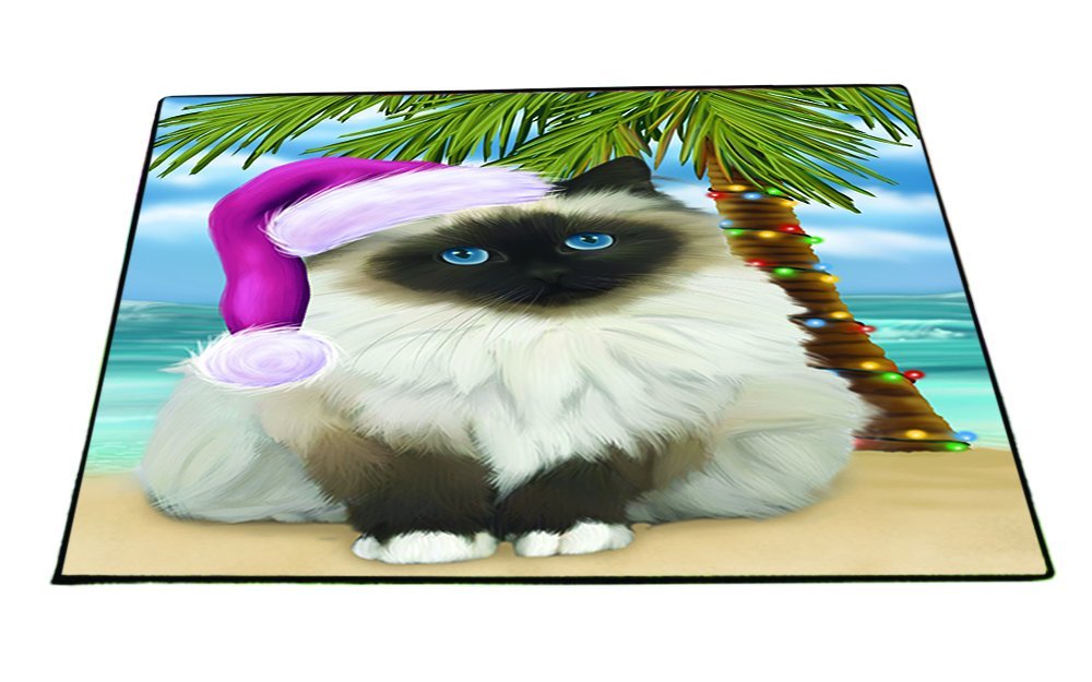 Summertime Happy Holidays Christmas Birman Cat on Tropical Island Beach Indoor/Outdoor Floormat