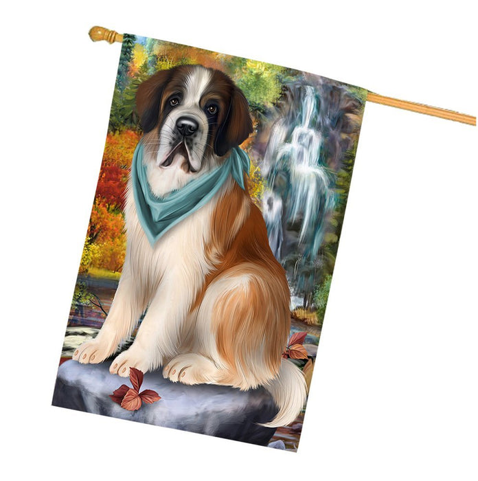 Scenic Waterfall Saint Bernard Dog House Flag FLGA49452