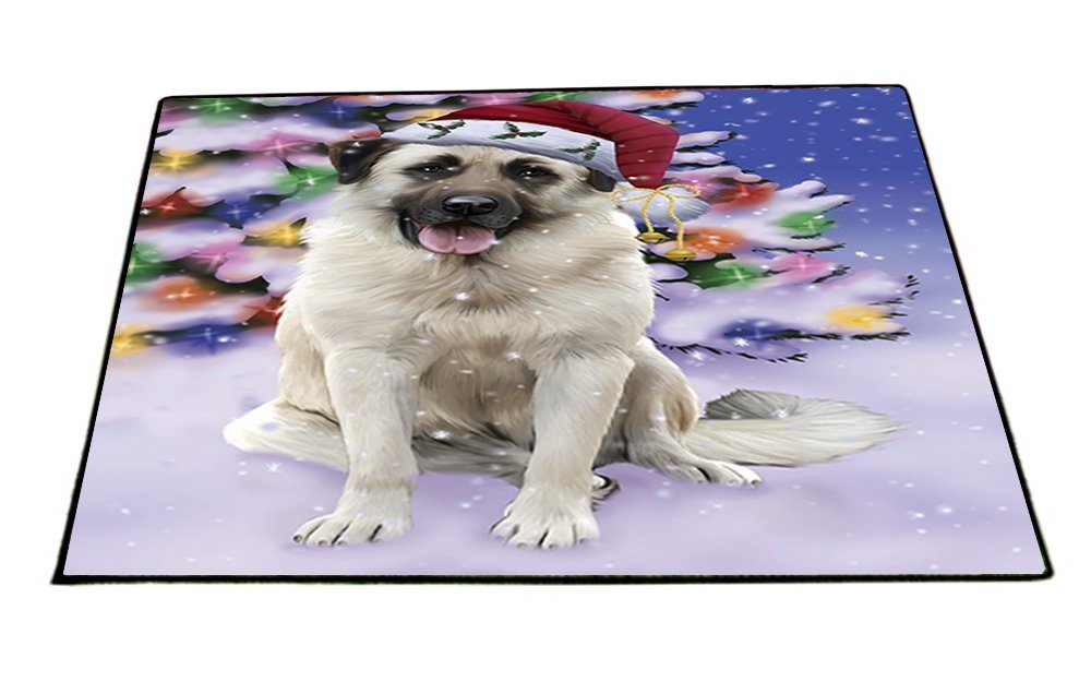 Winterland Wonderland Anatolian Shepherds Dog In Christmas Holiday Scenic Background Indoor/Outdoor Floormat