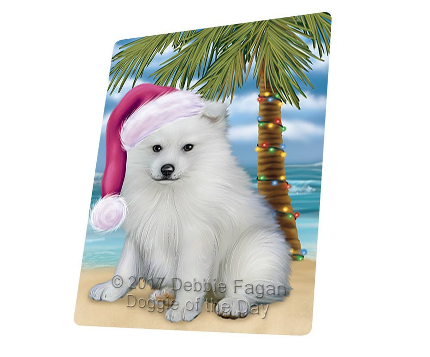 Summertime Happy Holidays Christmas American Eskimo Dog on Tropical Island Beach Large Refrigerator / Dishwasher Magnet D140