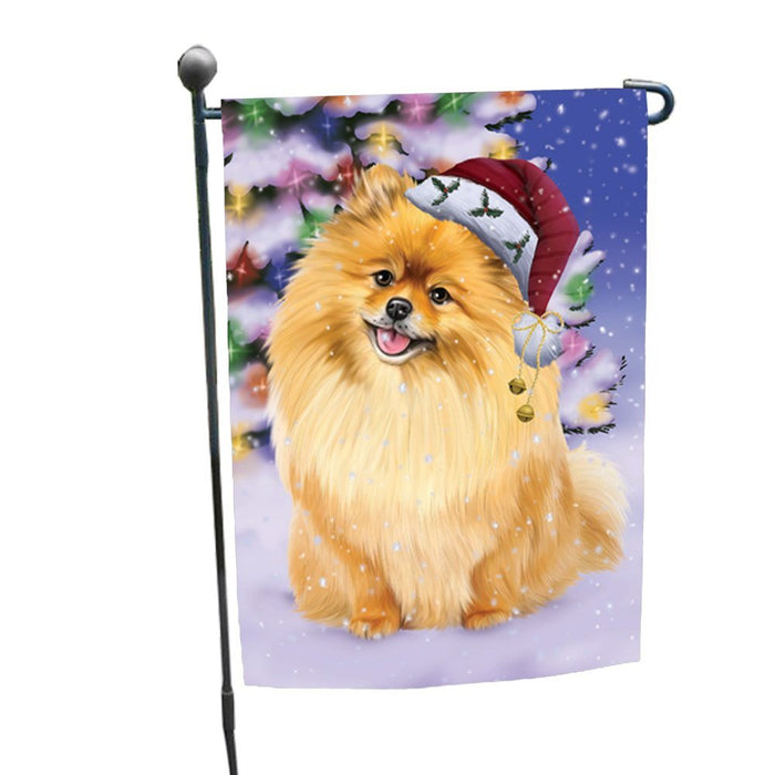 Winterland Wonderland Pomeranians Dog In Christmas Holiday Scenic Background Garden Flag