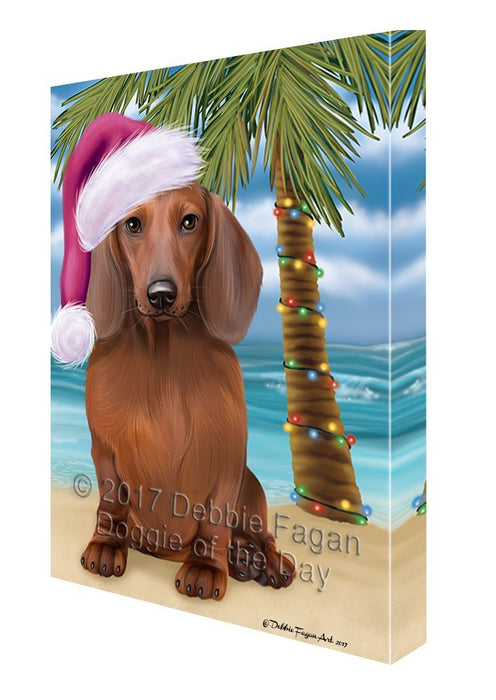 Summertime Happy Holidays Christmas Dachshund Dog on Tropical Island Beach Canvas Wall Art D105