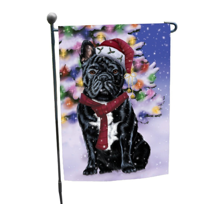 Winterland Wonderland French Bulldogs Dog In Christmas Holiday Scenic Background Garden Flag