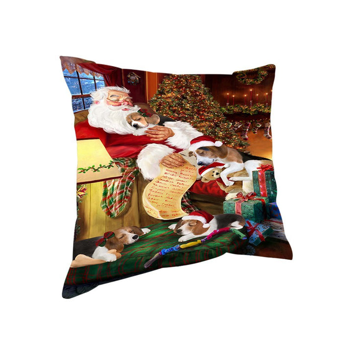 Treeing Walker Coonhound Dog and Puppies Sleeping with Santa Throw Pillow