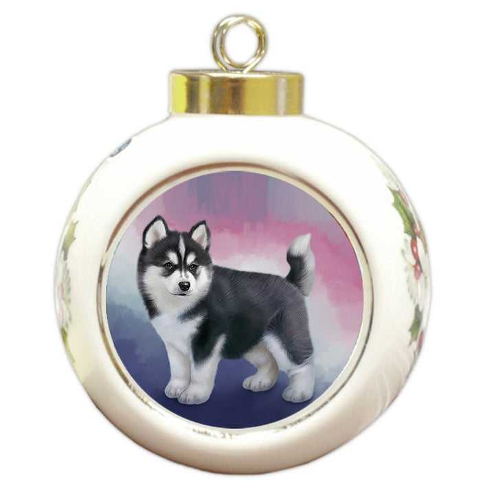 Siberian Husky Dog Round Ball Christmas Ornament RBPOR48123