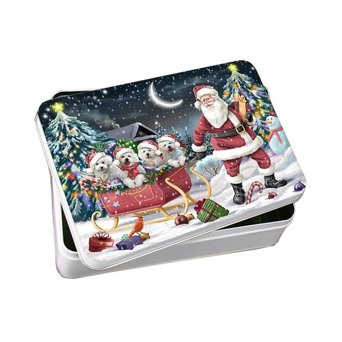 Santa Sled Dogs Bichon Frise Christmas Photo Storage Tin PTIN0488