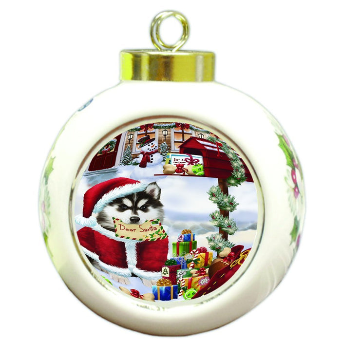 Siberian Huskies Dear Santa Letter Christmas Holiday Mailbox Dog Round Ball Ornament D111