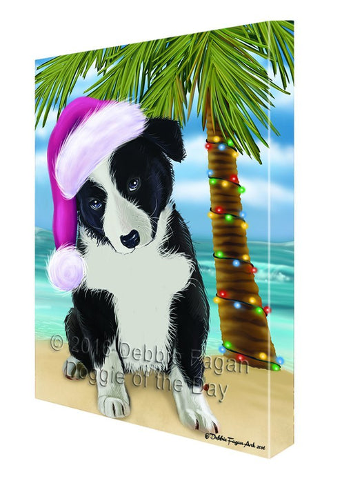 Summertime Happy Holidays Christmas Border Collie Dog on Tropical Island Beach Canvas Wall Art