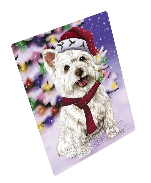 Winterland Wonderland West Highland Terriers Adult Dog In Christmas Holiday Scenic Background Tempered Cutting Board