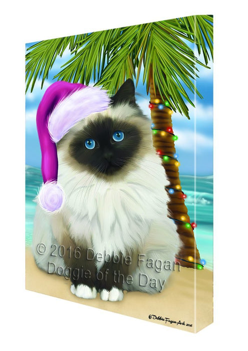 Summertime Happy Holidays Christmas Birman Cat on Tropical Island Beach Canvas Wall Art