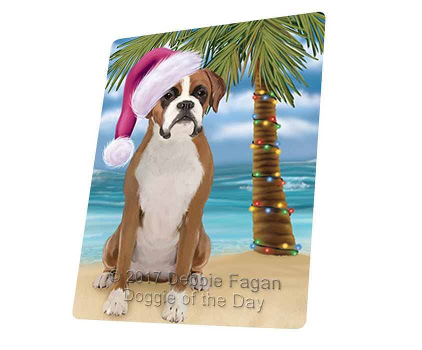 Summertime Happy Holidays Christmas Boxer Dog on Tropical Island Beach Tempered Cutting Board D114