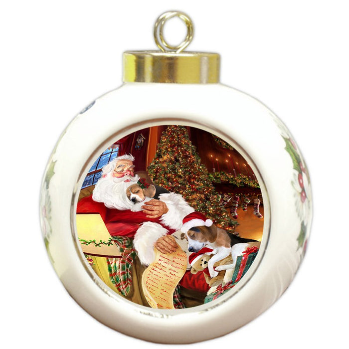 Treeing Walker Coonhound Dog and Puppies Sleeping with Santa Round Ball Christmas Ornament D478