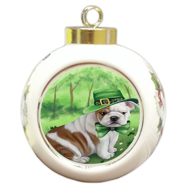 St. Patricks Day Irish Portrait Bulldog Round Ball Christmas Ornament RBPOR48754