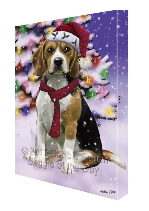 Winterland Wonderland Beagles Adult Dog In Christmas Holiday Scenic Background Painting Printed on Canvas Wall Art