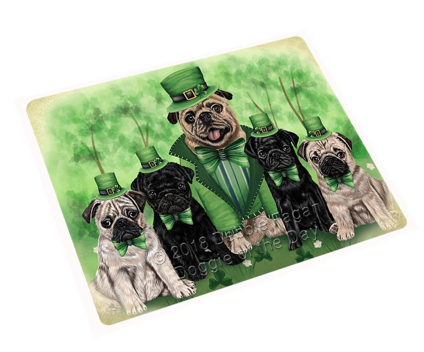 St. Patricks Day Irish Family Portrait Pugs Dog Tempered Cutting Board C51576