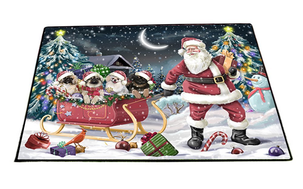 Santa Sled Dogs Christmas Happy Holidays Pekingese Indoor/Outdoor Floormat FML0015