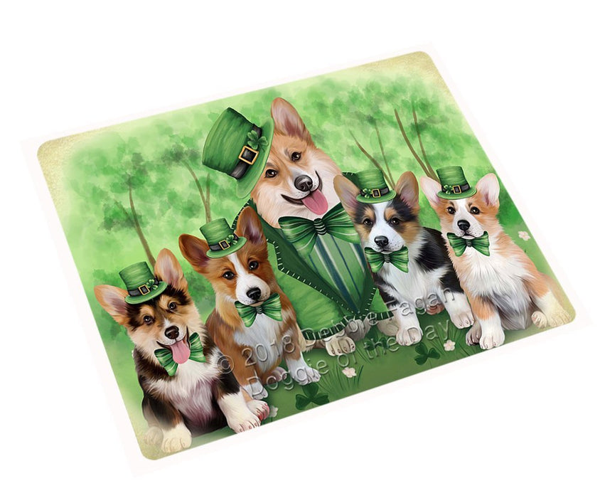 St. Patricks Day Irish Family Portrait Corgies Dog Tempered Cutting Board C50229