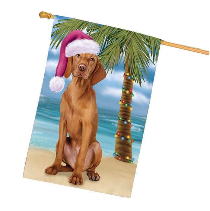 Summertime Happy Holidays Christmas Vizsla Dog on Tropical Island Beach House Flag